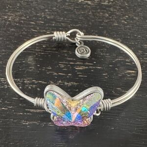 Luca + Danni Iridescent Rainbow Butterfly Bangle - Silver